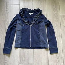 Zowy Jacket Full Zip Women's Size 6 Blue Striped Ruffle Neck Long Sleeve