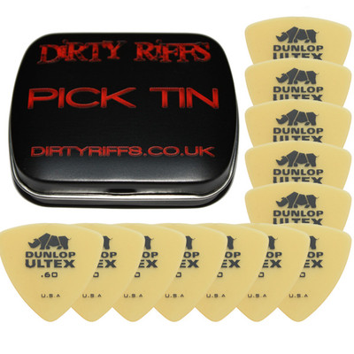 12 x Dunlop Ultex dreieckige Gitarren-Plektren/Gitarrenplektren - 0,60 mm in einer handlichen Plektren-Dose