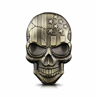 Metal 3D Bronze American Flag Skull Trunk Emblem – Badge Decal For Car Or Van