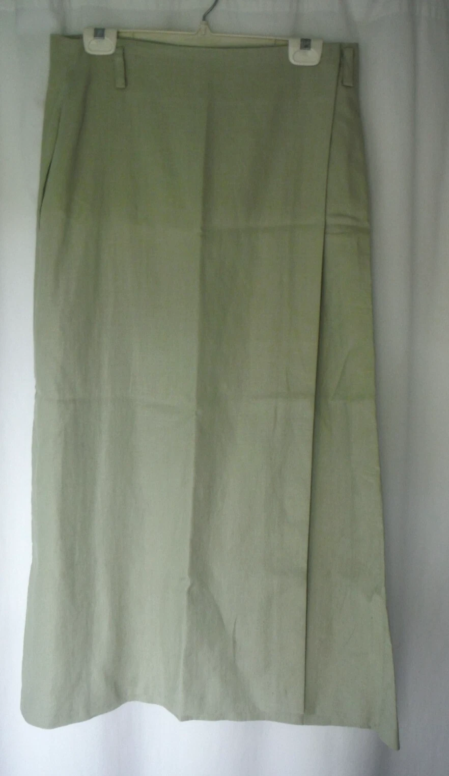Vintage ELLEN TRACY Size 12 Lt Green 100% Linen Long Skirt Wrap Look NWT ($138)