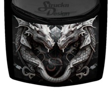 Marble Twin Dragons Menacing Scaly Dark Hood Wrap Vinyl Graphic Decal 58