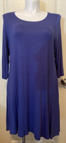 42 POPS Womens Size 1X Blue Knit Tunic Dress 3/4 Sleeve Top EUC