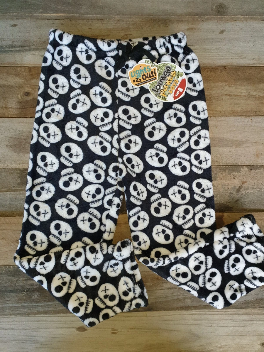 Warm Fluffy Fleece Pyjama Pajama Pants Skulls Black Boys Size 8 Polyester New