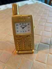 Miniature Clock Cell Flip Phone Gold Tone with Second Hand