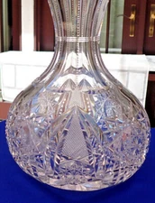 American Brilliant Hand-Cut Carafe  -  Hobstar Crosshatch  -  Estate Piece - 8"