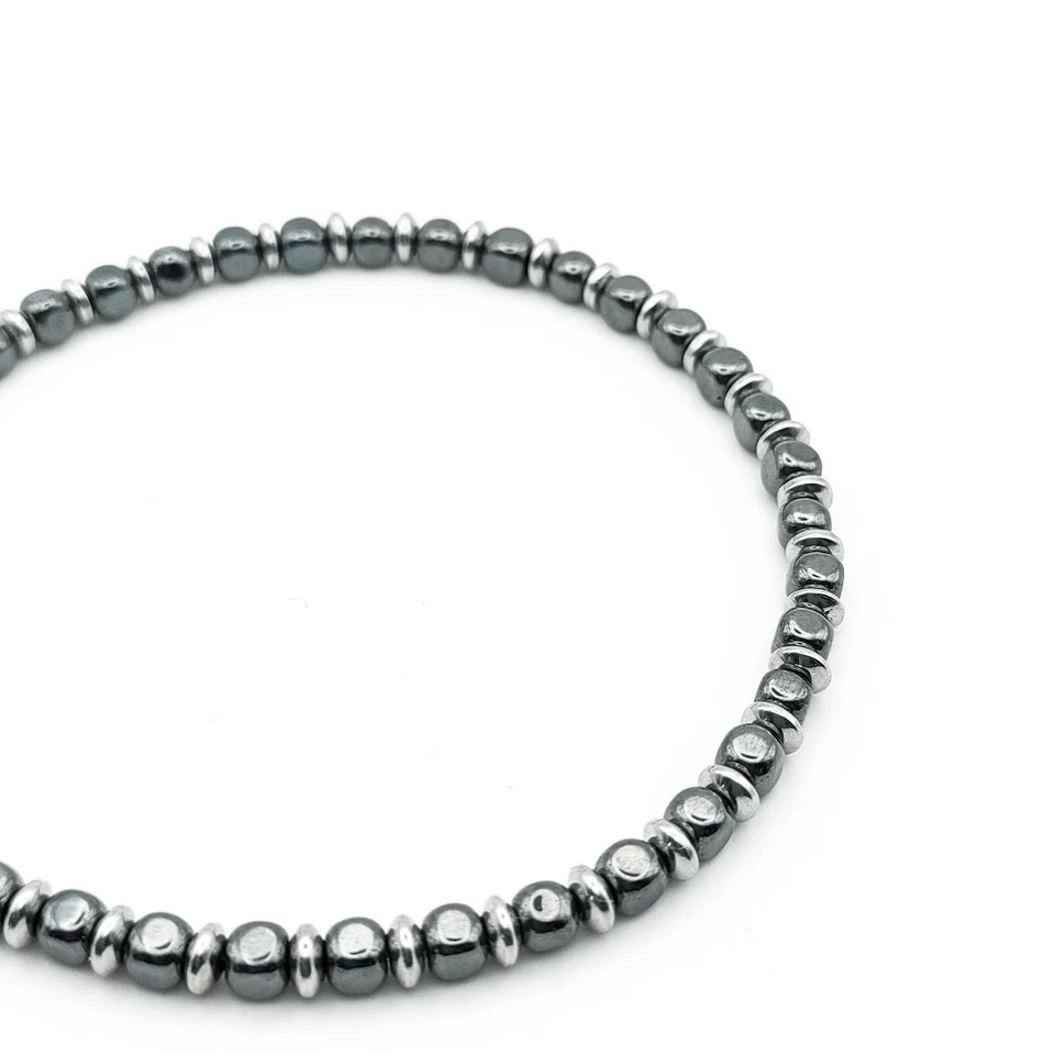 Bracciale Uomo Ematite Antracite e Argento in Acciaio Braccialetto Pietre Dure - Immagine 4 di 4