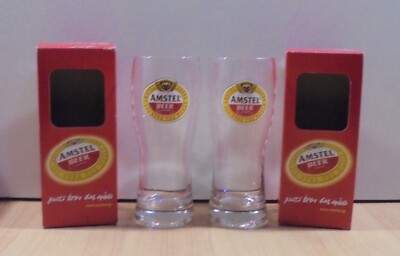 AMSTEL BEER ADVERTISIGN SET OF TWO GLASSES WITH BOXES