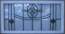 OLD ENGLISH LEADED STAINED GLASS WINDOW TRANSOM GEOMETRIC 41 1/4" x 21 3/4"