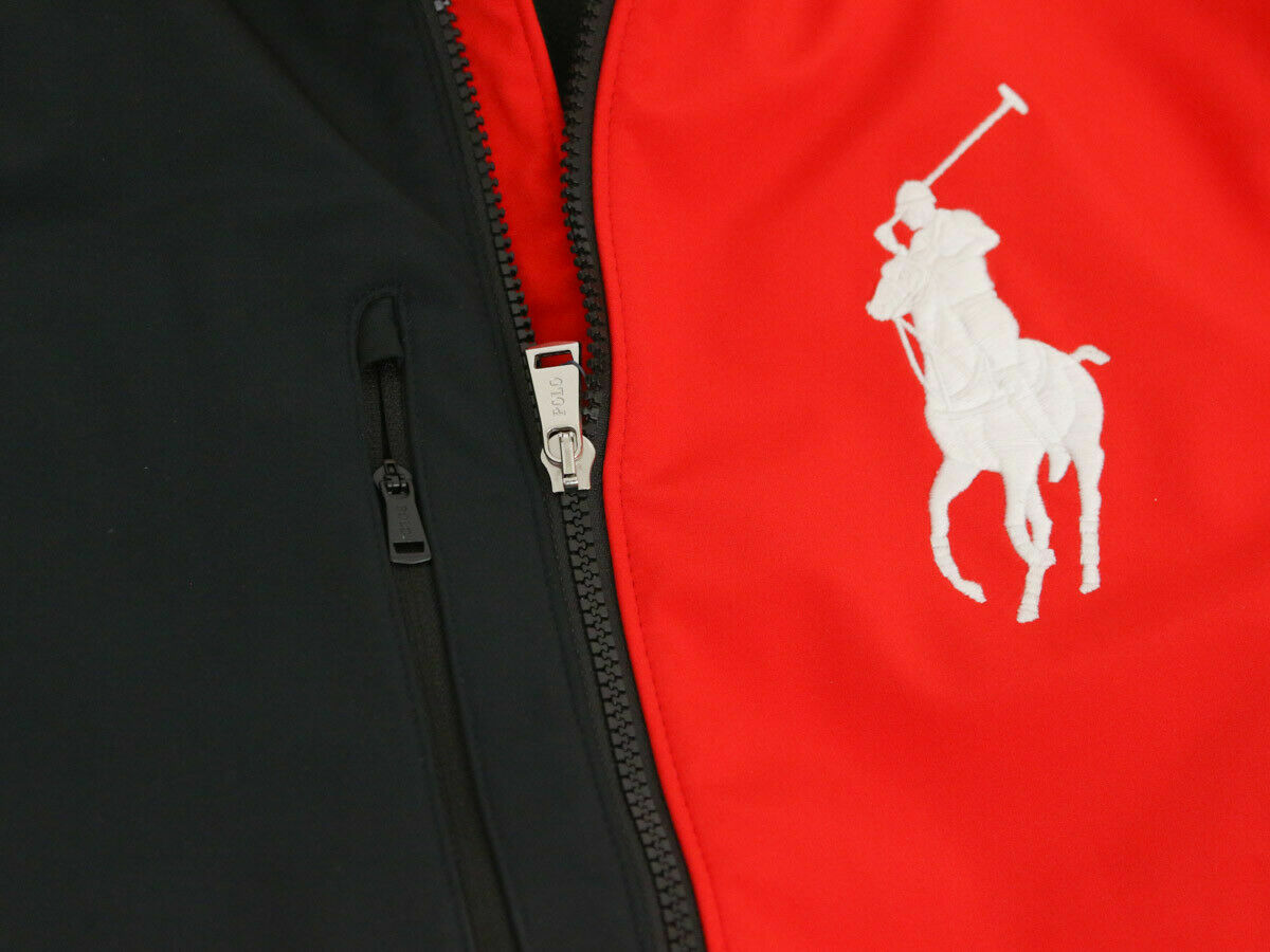 Polo Ralph Lauren Poliestere Grande Pony Shell Giacca Cappotto Rosso Nero Small