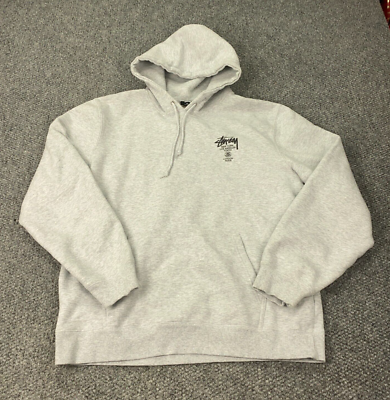 Stussy World Tour Logo Hoodie Mens XXL Gray Sweatshirt | eBay