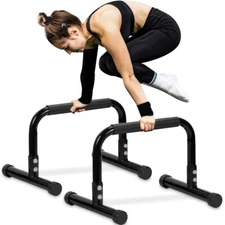 TABEKE Push Up Bar, 14'' High Steel Parallettes & Dip Bar with Full Coverage Foa