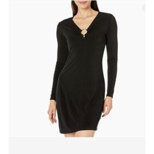 Michael Kors Black Dress Long Sleeve Ring Detail Sheath Dress XL NWT 145
