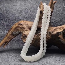 Fashion Women's Jewelry 8mm Natural White Jade Round Gems Beads Necklace 18"