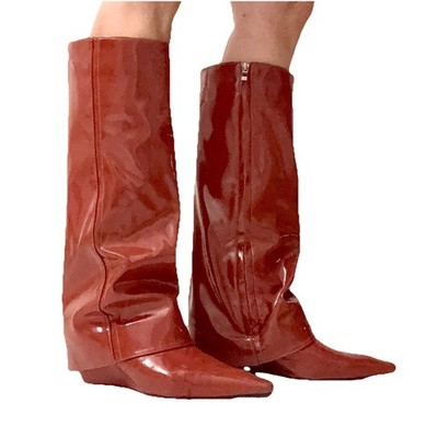 Womens Hidden Heel Trendy Rust Wedge Boots - Size 8
