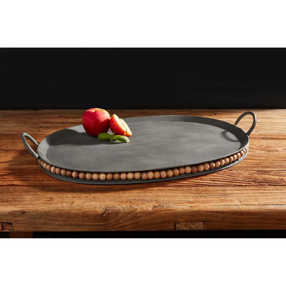 Mud Pie Tin Oval Beaded Tray; 15 1/2" x 23 1/4" - Image 3 of 4