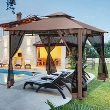 10x10ft Patio Gazebo with Mosquito Netting Outdoor Heavy Duty Party Canopy Tent
