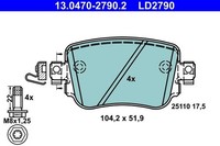 Bremsbelagsatz Scheibenbremse Hinten Ate 130470 27902 FÜR Audi Seat Skoda VW