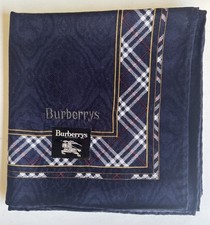 Vintage Burberrys Navy Check Cotton Handkerchief 21"x 21" Japan Plaid: NWT