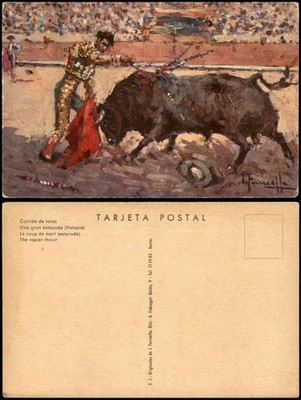 Spanien Stierkampf Corrida de toros Una gran estocada Künstlerkarte 1920