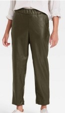 A NEW DAY Womens Faux Leather Pant Size Sm Deep Olive Green High Rise Ankle Vegn