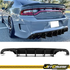Fit 15-23 Dodge Charger V2 Gloss Black Rear Bumper Lip Diffuser Quad Exhaust Tip