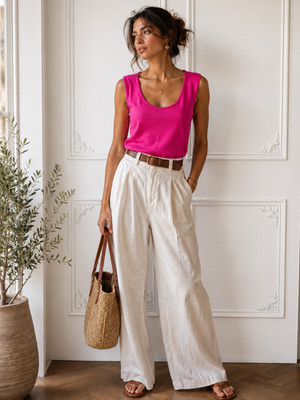 Escada 100% Wolle Ärmelloses Strick Top Hot Pink EU 40 Luxus Minimalistisch M
