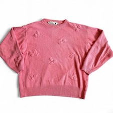 Tulchan Vintage Pink Cotton Embroidered Floral Sweater Size Large Cottagecore