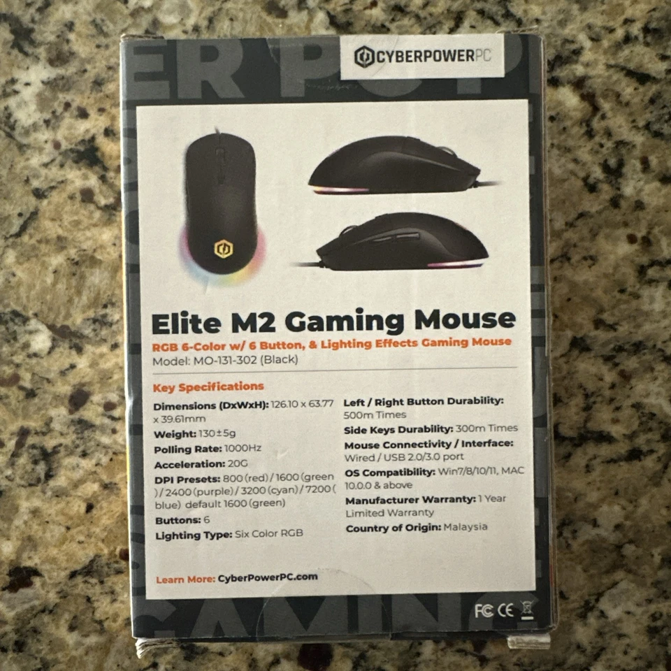 NEW CyberpowerPC M2 Elite Gaming Mouse RGB 6 Color 6 Button SEALED BOX - Image 2 of 3
