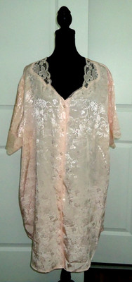 Vtg Adonna Lingerie Nightgown Robe Pink Jacquard Cottage Core Lace Trim Size-XL