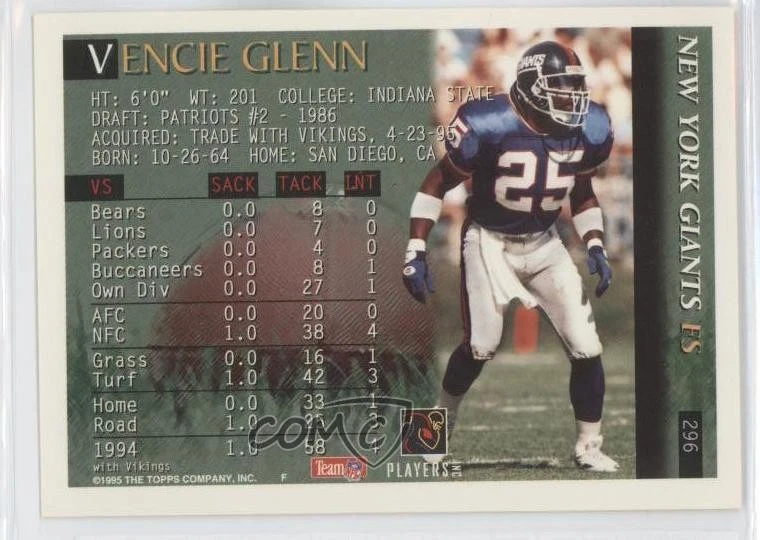1995 Bowman Vencie Glenn #296 - Image 2 of 2