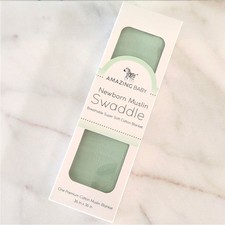 AMAZING BABY Newborn Muslin Green Swaddle Breathable Super Cotton Blanket Gifts