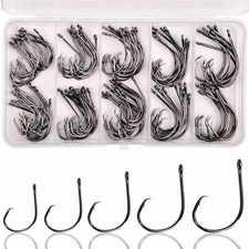 Saltwater Circle Fishing Hook Kit100pcs in-line Circle Hook High Carbon Steel...