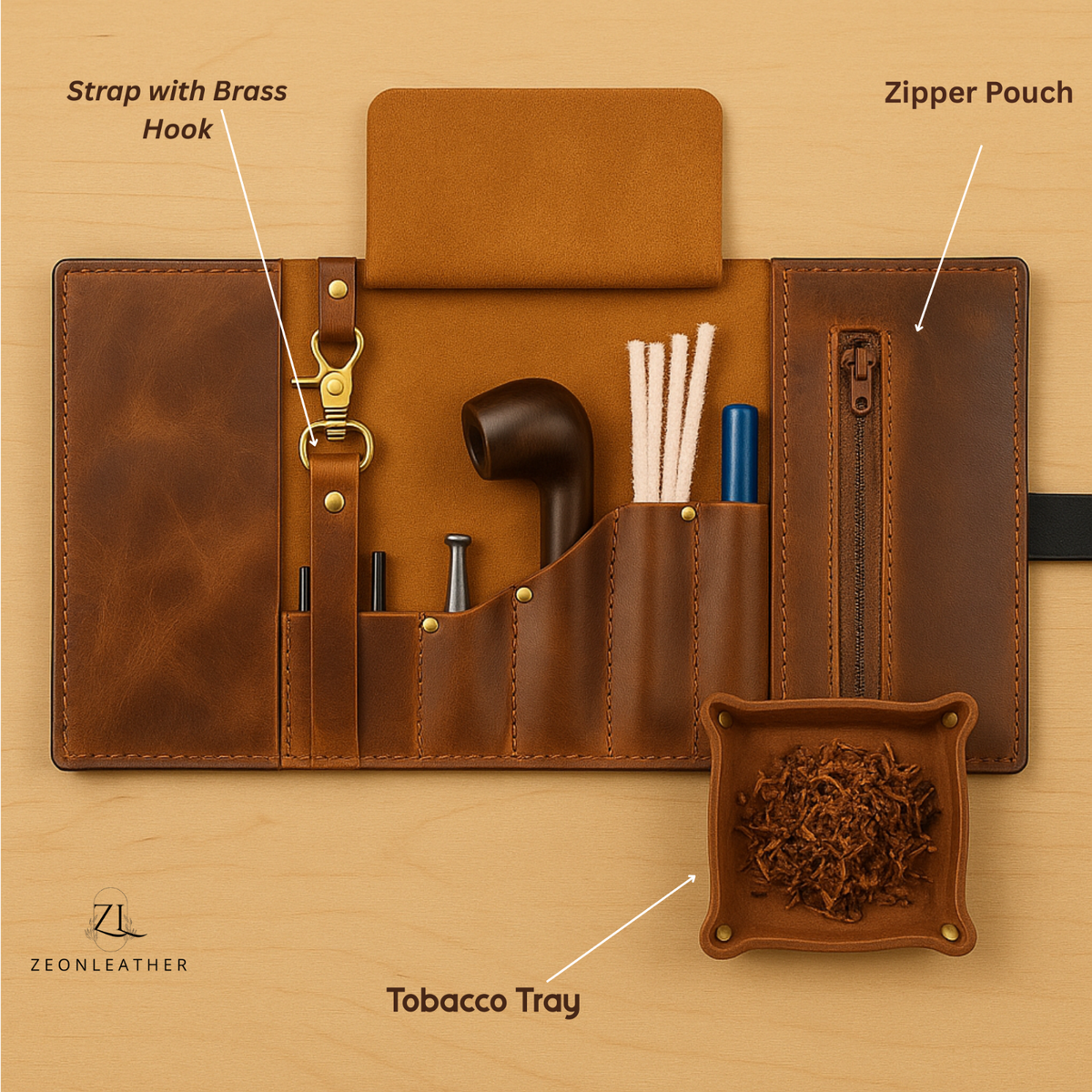 pipe tobacco tray Tobacco Pipe Leather Tool Roll Smoking Pipes Pouch Case Tamper Holder
