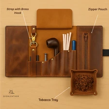 Tobacco Pipe Leather Tool Roll Smoking Pipes Pouch Case Tamper Holder