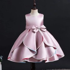 Elegant Girl Sleeveless Satin Dress Children Pageant Party Evening Puffy Gown