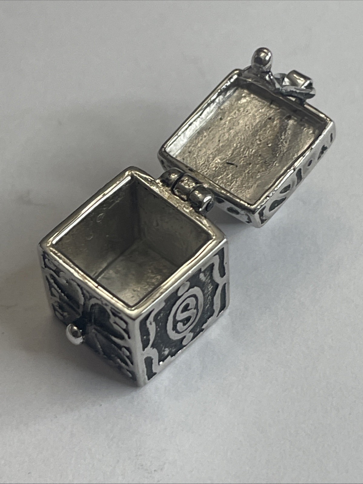 Solid Sterling Prayer Box Pendant “S” Monogram - image 6