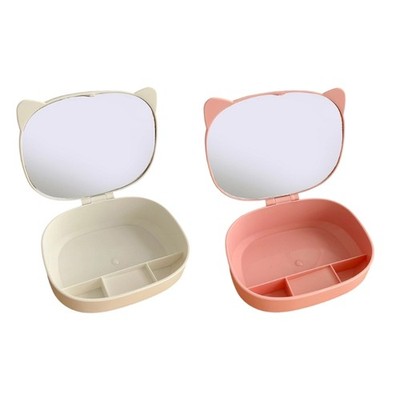 Travel Friendly Compact Mirror with Makeup Accesories Storage Box For Women