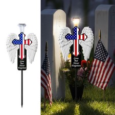 Cruz conmemorativa solar con alas de ángel LED marcador de tumba para decoración de cementerios