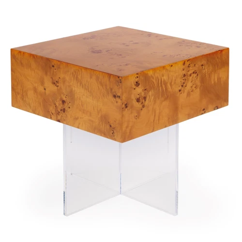 Corsica 20 in. W Square Wood and Acrylic Side Table - Brown/Clear - Picture 3 of 7