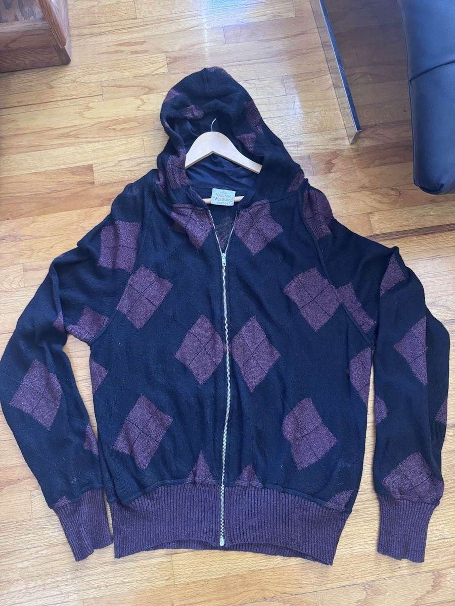 Vintage Vivienne Westwood Wool Knit Argyle Diamond Full Zip Hoodie