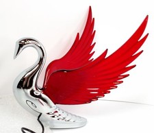 Chrome Swan Bugler Hood Ornament - Red Wings Flying Windrider Chrome Swan Bugler Hood Ornament - Red Wings Flying Windrider