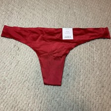NWT Auden Shiny Red Second Skin Satin Thong Panties S/5 NEW