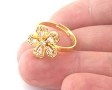 Flowers Gold Plated Brass Adjustable Ring Cubic Zircon Crystals Color 4758