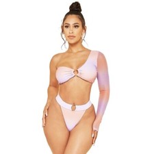 Ombre Pastel One Shoulder Two Piece Bikini Set Size Medium