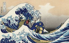 Pokemon video games retro anime cartoon the great wave Pad Gaming Mat Desk