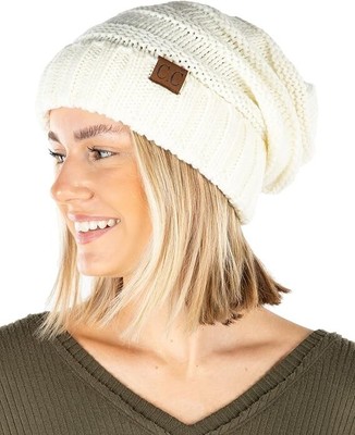 Funky Junque Beanies/ Toque C.C. Women Confetti Cable Knit Crochet Hat White