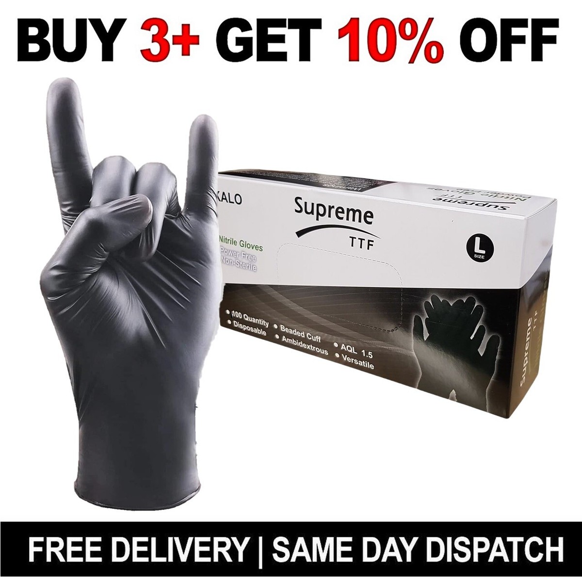 Black Nitrile Disposable Gloves Strong Heavy Duty Latex Powder Free Box  of 100