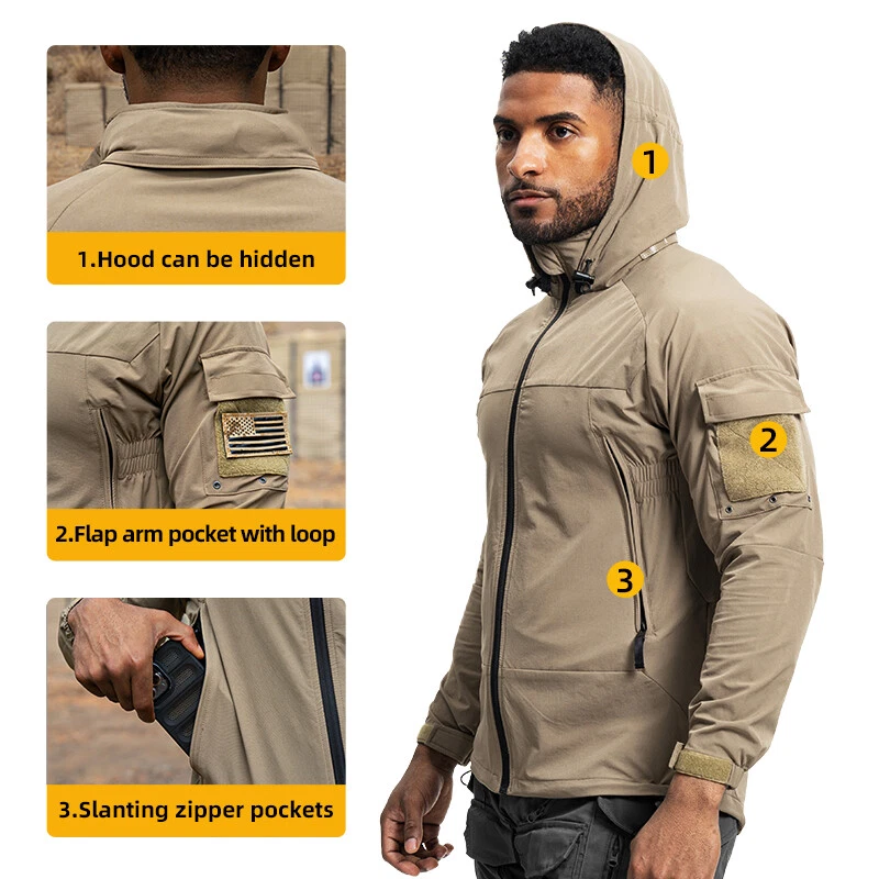 IDOGEAR Tactical Mens Jacket Mens Hoodies Gen2 L5 Soft Water-resistant Elastic - Image 3 of 4