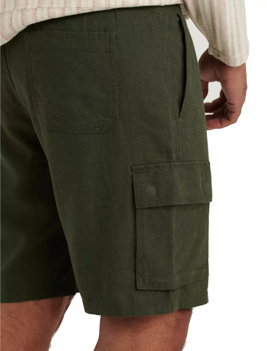 Lucky Brand Mens Dark Green Linen Blend Flat Front Cargo Shorts Small S  5841-9