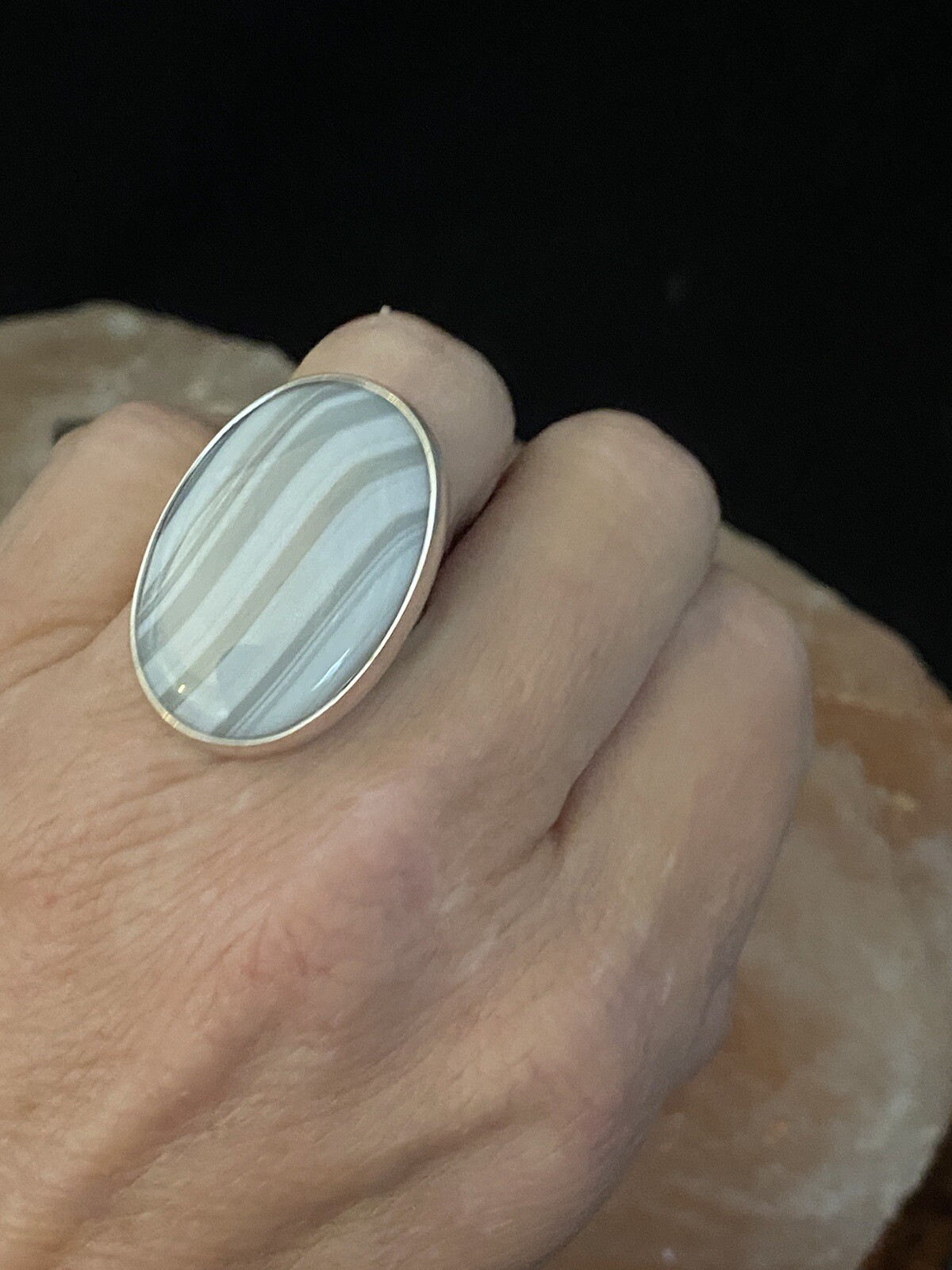 Solid Silver And Agate Large Statment Ring - image 6